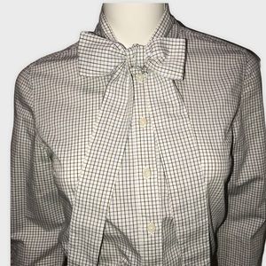 * SOLD * Tommy Hilfiger Pussy Bow Windowpane Print Button front Cotton Shirt - S